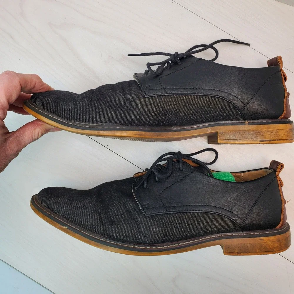 Madden Mens Yanton Black Denim Leather Derby Dress Shoes Size 11‎